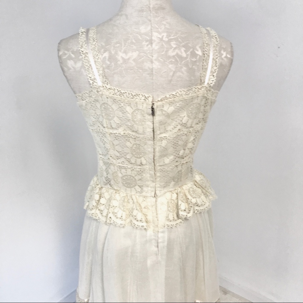 70s Vintage S/M Boho Floral Lace Midi Dress Cream - Picture 8 of 13